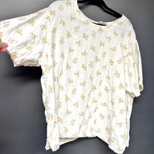 vintage women's 2X plus size 100% linen scoop neck boxy relaxed fit tee ivory